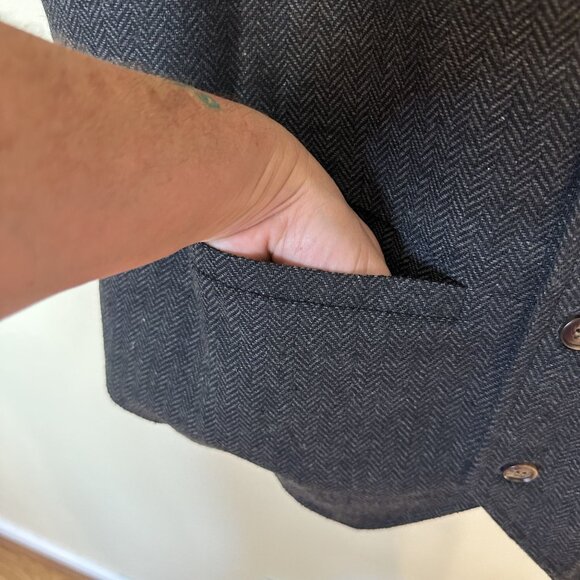 Mens Herringbone Vest By Lunta Dark Grey Wool Blend Academia - Picture 7 of 7